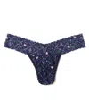 Hanky Panky Women's Printed Signature Lace Low Rise Thong Panty In Blue