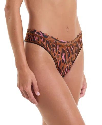 HANKY PANKY WOMEN'S PRINTED SIGNATURE LACE V-FRONT HIGH CUT THONG