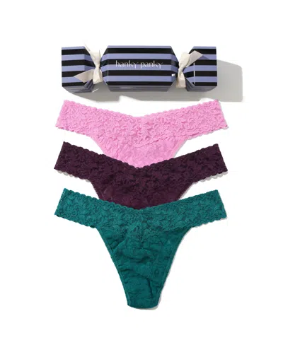 Hanky Panky Women's Signature Lace Original Rise 3 Pack Thong Underwear In Multi