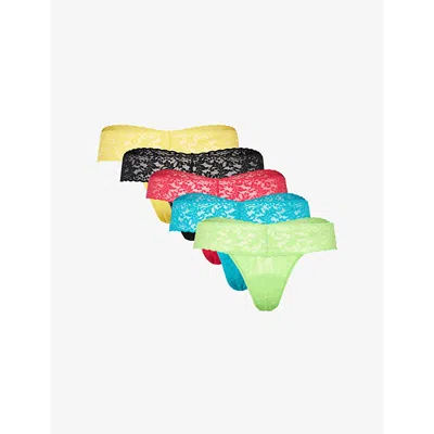 Hanky Panky Low-rise Lace Thongs In Stwbry,sunorg,lshgrn,sea