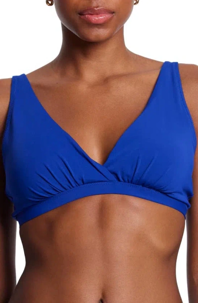 Hanky Panky Wrap Front Bikini Top In Poolside Blue Solid