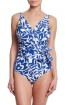 Hanky Panky Wrap Front One-piece Swimsuit In Blue