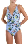 Hanky Panky Wrap Front One-piece Swimsuit In Thankful (blue)