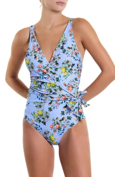 Hanky Panky Wrap Front One-piece Swimsuit In Thankful (blue)
