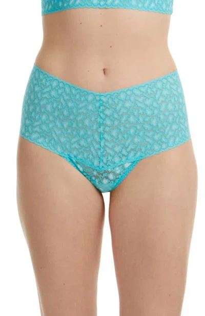 Hanky Panky X-dye Leopard Print Retro Lace Thong In Radiant Turquoise/white