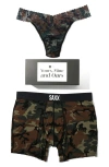 Hanky Panky Signature Lace Low Rise Thong And Saxx Super Soft Vibe Boxer Brief In Woodland Camo