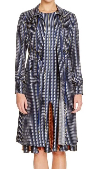 Hanley Mellon Geo-print Safari Silk Geometric Print Jacket In Blue/yellow In Multi