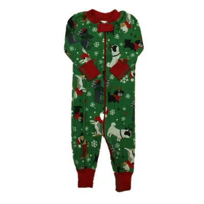 Hanna Andersson Kids' Boys Green Christmas Dogs 1-piece Non-footed Pajamas