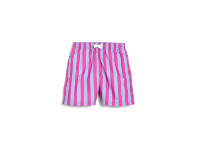 Hanna Andersson Cabana Striped Trunks (little Kid/big Kid) Boy's Swimwear Storm Blue/pink Peony: 6-7 Big Kid