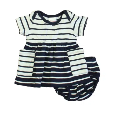 Pre-owned Hanna Andersson Kids' Girls Navy White Stripe Dress In Multi
