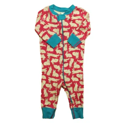 Pre-owned Hanna Andersson Kids' Girls Pink Blue Bunnies 1-piece Non-footed Pajamas In Red