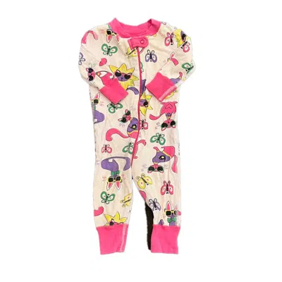Pre-owned Hanna Andersson Kids' Girls Pink Cats 1-piece Non-footed Pajamas In Multi