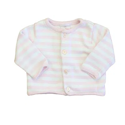Pre-owned Hanna Andersson Kids' Girls Pink White Stripes Cardigan In Multi