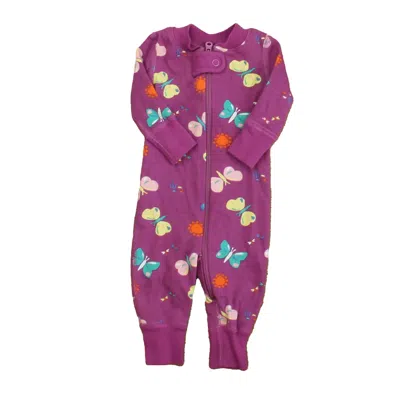 Pre-owned Hanna Andersson Kids' Girls Purple Butterflies 1-piece Non-footed Pajamas In Multi