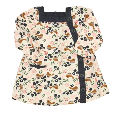 Pre-owned Hanna Andersson Kids' Girls White Navy Brown Birds Dress