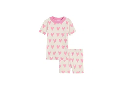 Hanna Andersson Hannajamstm Print Short John Pajamas Set (toddler/little Kid/big Kid) Girl's Pajama Sets Pink Hearts In Multi