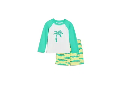 Hanna Andersson Kids' Long Sleeve Rashguard Trunks Set (infant/toddler) Boy's Swimwear Sets June The Gator On Yellow: 2t T In Green
