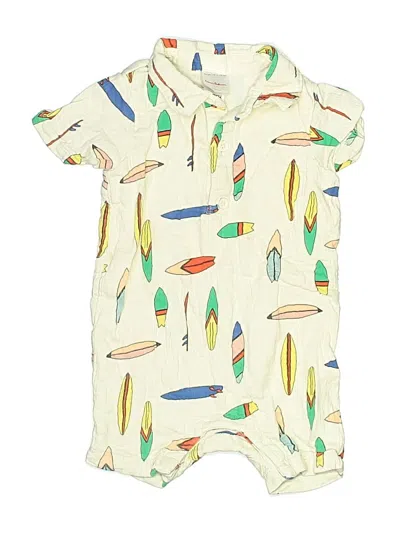 Pre-owned Hanna Andersson Kids' Short Sleeve Button Down Shirt In Ivory