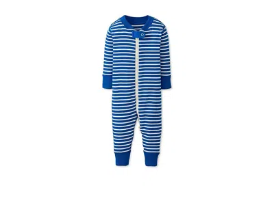 Hanna Andersson Kids' Striped 2-way Zip Sleeper (infant/toddler) Girl's Pajama Sets Baltic Blue/ecru : 0-3 Months, Cotton