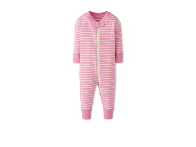Hanna Andersson Kids' Striped 2-way Zip Sleeper (infant/toddler) Girl's Pajama Sets Begonia Pink/ecru : 6 Months, Cotton