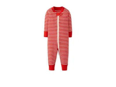 Hanna Andersson Kids' Striped 2-way Zip Sleeper (infant/toddler) Girl's Pajama Sets Poppy/ecru : 3t Toddler, Cotton In Red