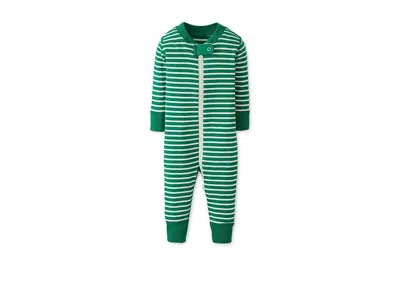Hanna Andersson Kids' Striped 2-way Zip Sleeper (infant/toddler) Girl's Pajama Sets Ulta Green/ecru : 6 Months, Cotton