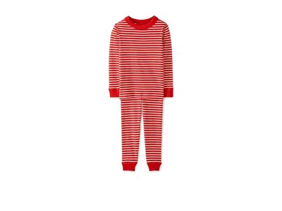 Hanna Andersson Striped Long John Pajama Set (infant/toddler/little Kid/big Kid) Kid's Pajama Sets Poppy/ecru : 6-7  In Red