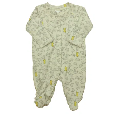 Pre-owned Hanna Andersson Kids' Unisex Ivory Bunnies 1-piece Footed Pajamas In Green