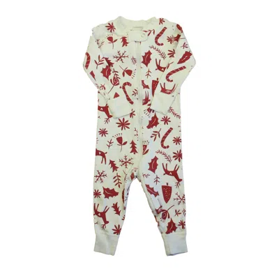 Pre-owned Hanna Andersson Kids' Unisex Ivory Red 1-piece Footed Pajamas In Neutral