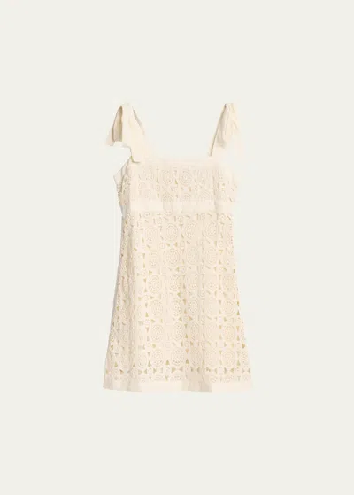 Hannah Artwear Andie Tie-shoulder Cotton Crochet Lace Mini Dress In Gardenia