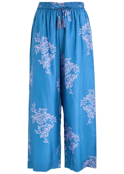 Hannah Artwear Emmy Printed Cropped Silk Trousers In Blue