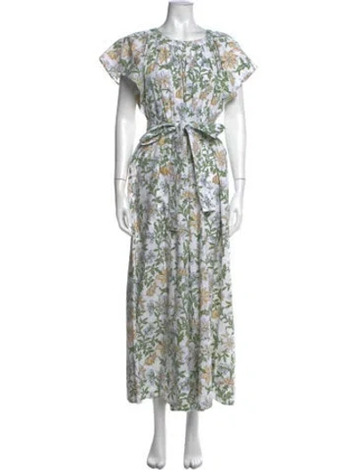 Pre-owned Hannah Artwear Floral Print Crew Neck Jumpsuit In Neutrals