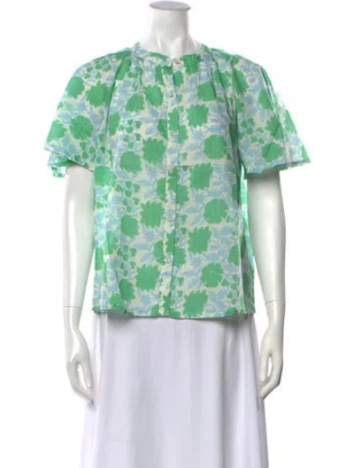 Pre-owned Hannah Artwear Floral Print Crew Neck Top W/ Tags In Green