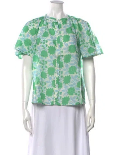 Pre-owned Hannah Artwear Floral Print Crew Neck Top W/ Tags In Green