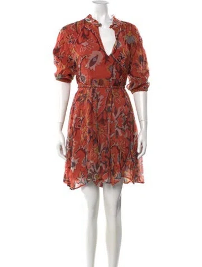 Pre-owned Hannah Artwear Floral Print Knee-length Dress In Red