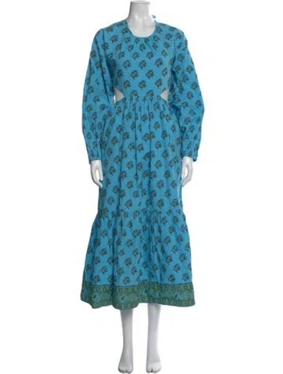 Pre-owned Hannah Artwear Floral Print Long Dress In Blue