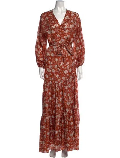 Pre-owned Hannah Artwear Floral Print Long Dress In Brown