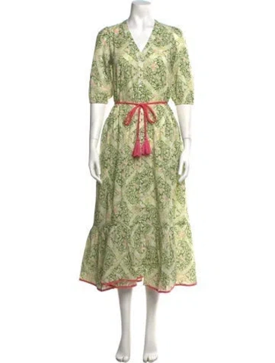 Pre-owned Hannah Artwear Floral Print Long Dress W/ Tags In Green