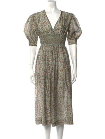 Pre-owned Hannah Artwear Floral Print Midi Length Dress In Green
