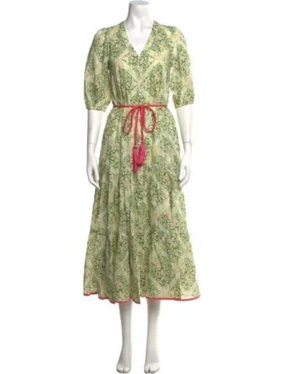 Pre-owned Hannah Artwear Floral Print Midi Length Dress W/ Tags In Green