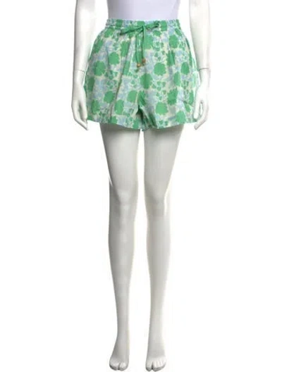 Pre-owned Hannah Artwear Floral Print Mini Shorts W/ Tags In Green