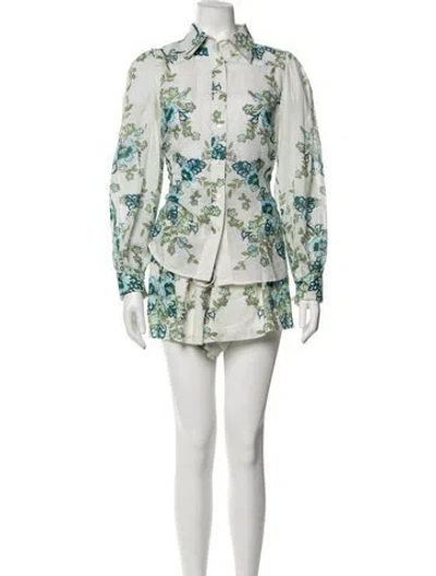 Pre-owned Hannah Artwear Floral Print Short Set In White
