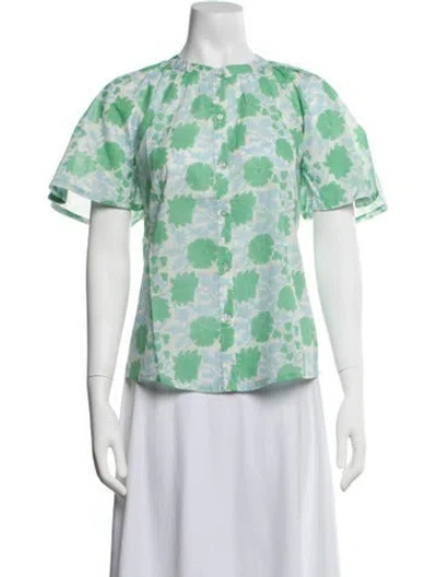 Pre-owned Hannah Artwear Floral Print Short Sleeve Blouse W/ Tags In Multicolor
