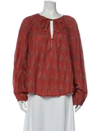 Pre-owned Hannah Artwear Floral Print Tie Neck Blouse In Multicolor