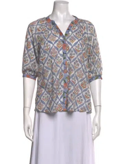 Pre-owned Hannah Artwear Floral Print V-neck Top In Multicolor