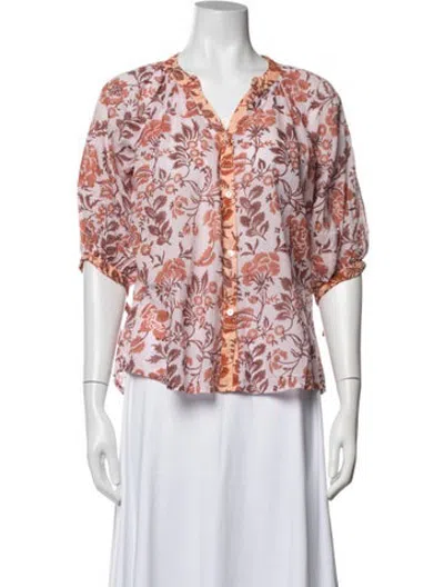 Pre-owned Hannah Artwear Floral Print V-neck Top In Multicolor