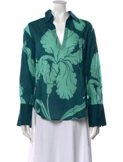 Pre-owned Hannah Artwear Floral Print V-neck Top W/ Tags In Blue/green