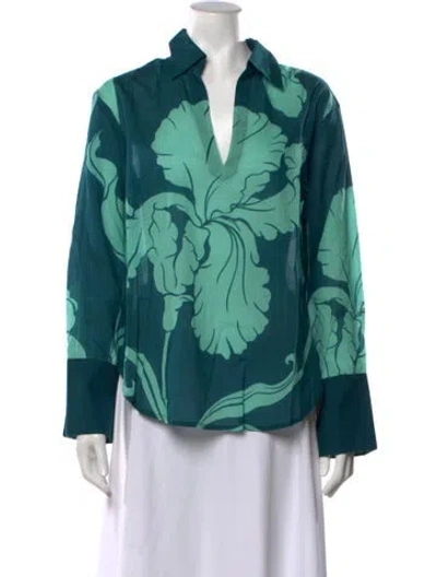 Pre-owned Hannah Artwear Floral Print V-neck Top W/ Tags In Blue/green