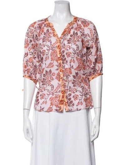 Pre-owned Hannah Artwear Floral Print V-neck Top In White