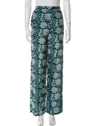 Pre-owned Hannah Artwear Floral Print Wide Leg Pants W/ Tags In Blue